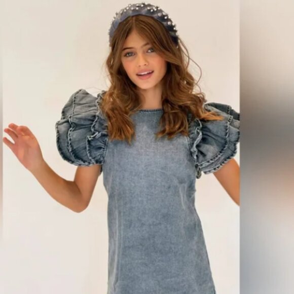 Lola and the Boys Denim Ruffle Dress Size 10 - Picture 1 of 1